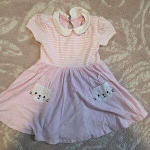 Little Sleepies Pink Striped Peter Pan Collar Dress with Bunny Pockets